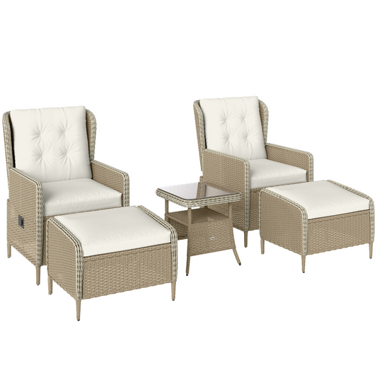 Light Grey Rattan 5-Piece Garden Lounge Set with Reclining Armchairs
