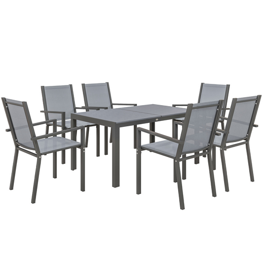 7-Piece Garden Dining Set: Wood-Plastic Table & 6 Chairs, Grey