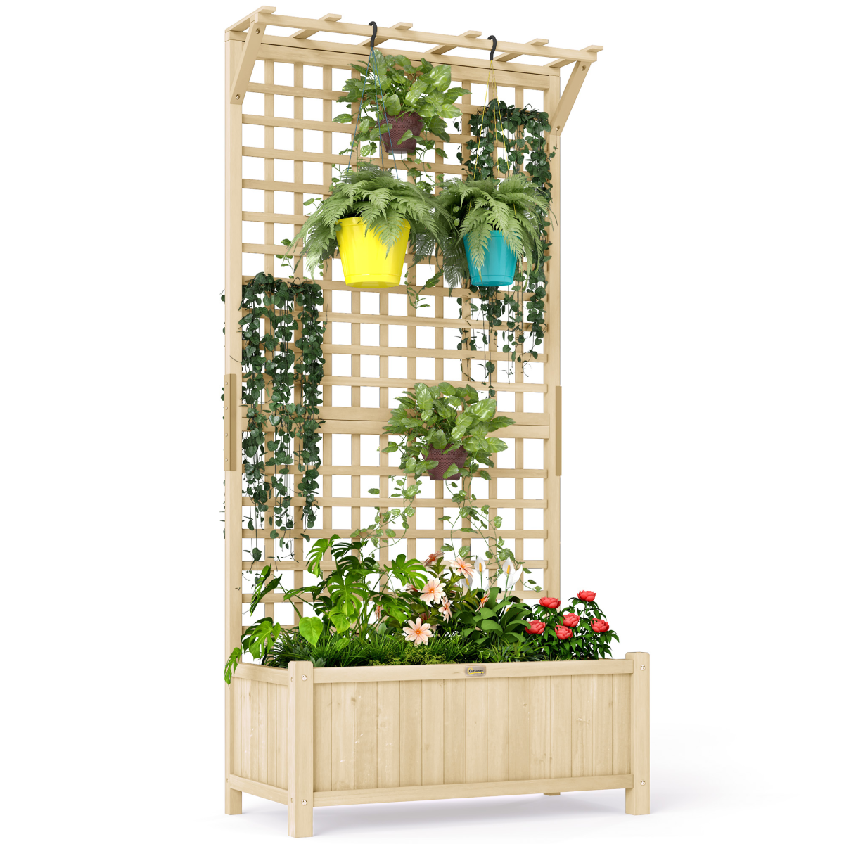 Wooden Planter with Trellis for Climbing Plants - Natural Finish