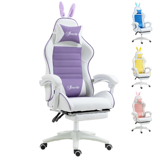 Vinsetto Racing Style Gaming Chair with Footrest & Removable Ears, Purple
