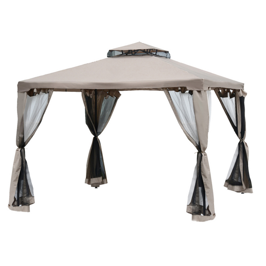 2-Tier Gazebo with Netting, 295x295x263 cm, Taupe