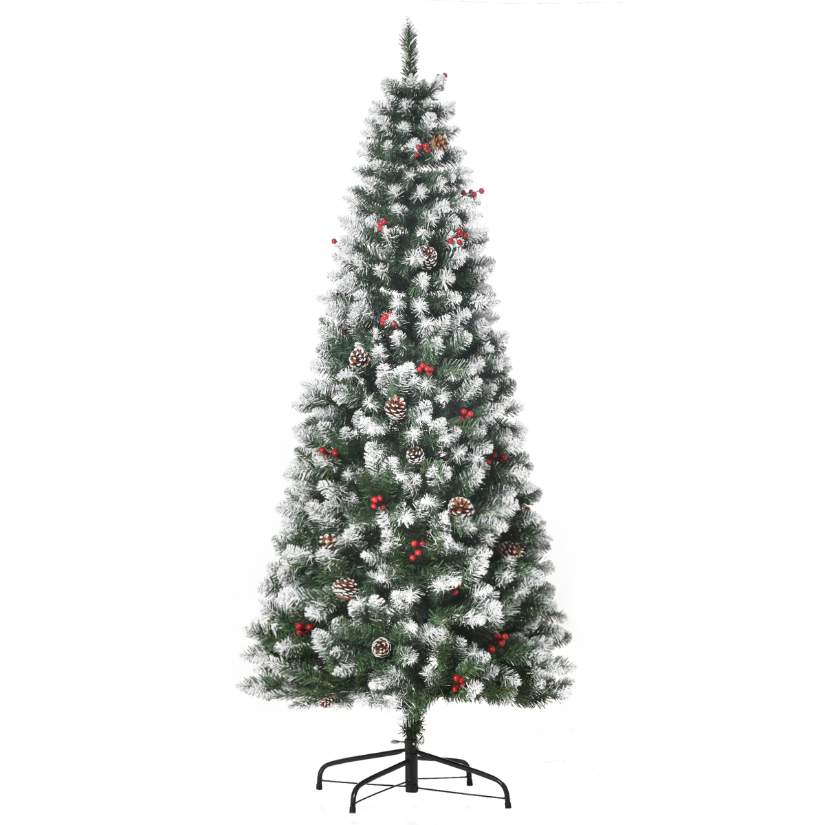 6FT Foldable Artificial Christmas Tree with Berries & Pinecones, Green