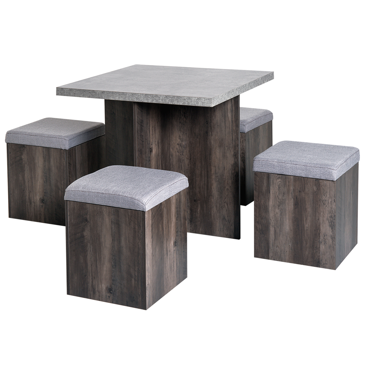 Chic 5-Piece Garden Wooden Dining Set with Removable Storage Lids, Grey