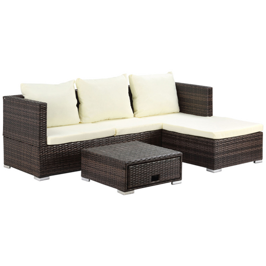 Rattan Garden Sofa Set with Storage Table 4-Seater Reclining Lounge