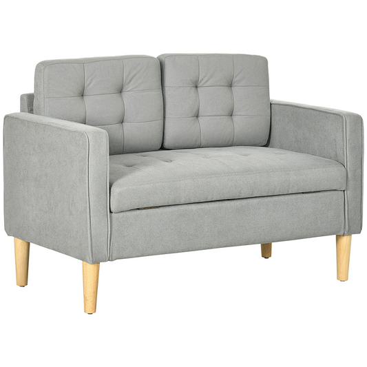 Grey 2-Seater Sofa with Under-Seat Storage - Compact Loveseat for Living Room