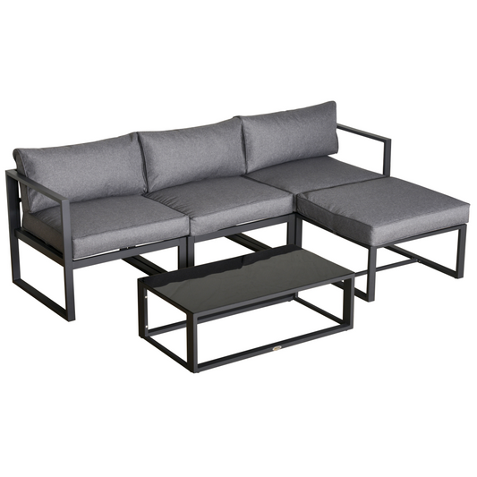 5-Piece Outdoor Patio Set with Cushions & Tempered Glass Table