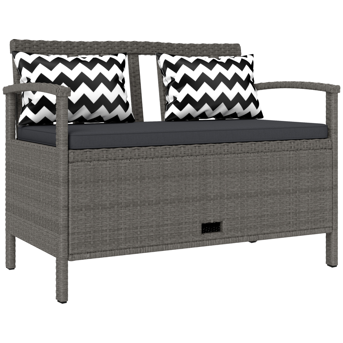 160L Rattan Garden Storage Bench with Cushioned Seat – Grey