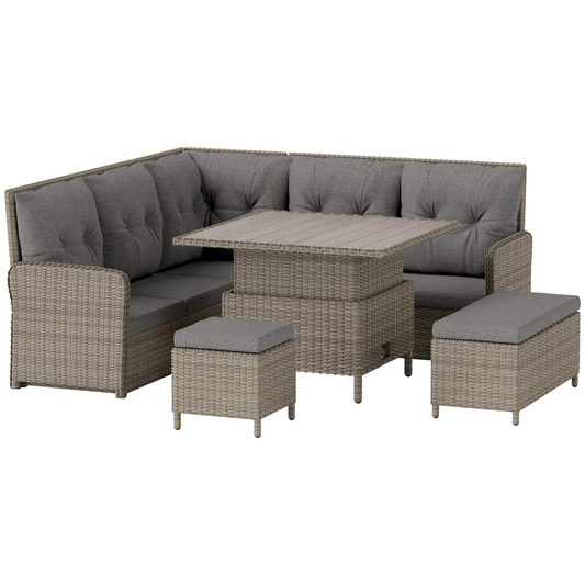 6-Piece Rattan Garden Sectional Sofa Set, Light Grey