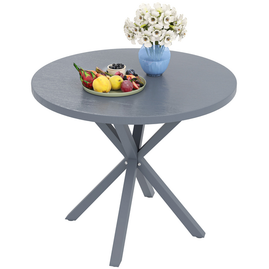 Round Garden Dining Table - Stylish Steel Frame & Wood-Effect Top
