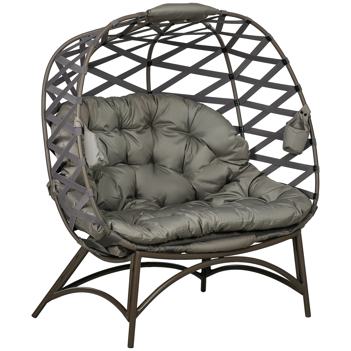 2-Seater Egg Chair with Cushion & Cup Pockets - Sand Brown
