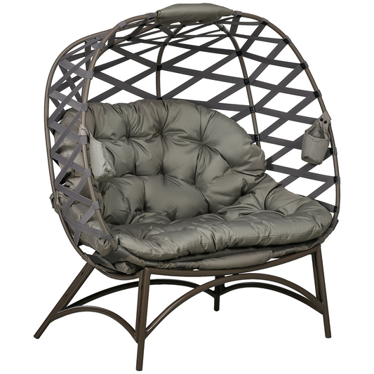 2-Seater Egg Chair with Cushion & Cup Pockets - Sand Brown