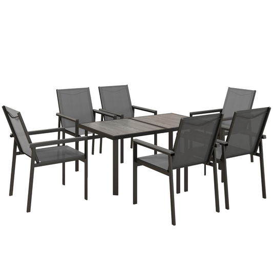 7-Piece Garden Dining Set with Glass Table, 6 Chairs, Grey