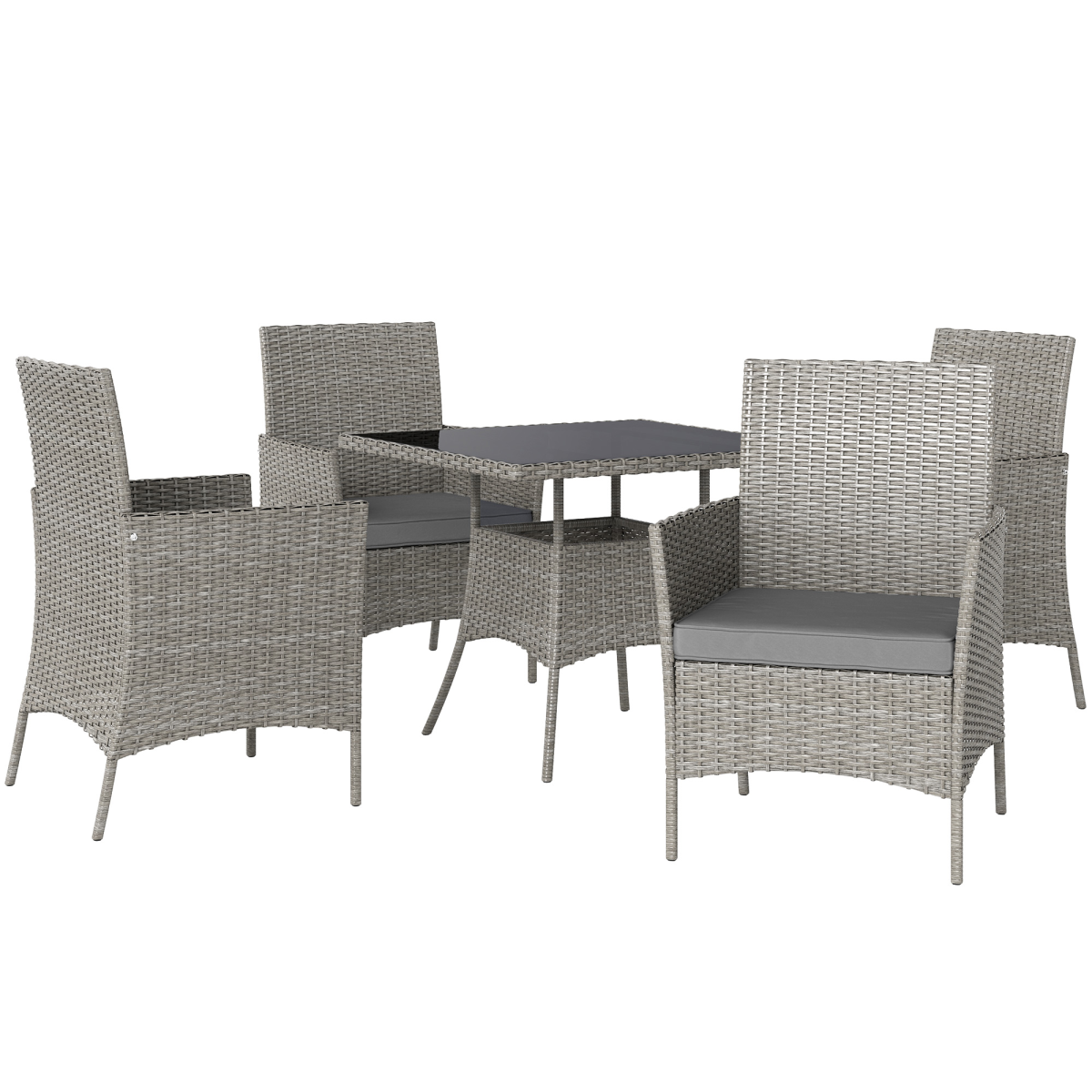 4-Person Rattan Outdoor Dining Set with Glass Table - Light Grey