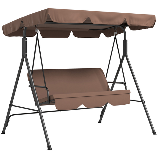 3-Person Porch Swing with Adjustable Canopy - Brown