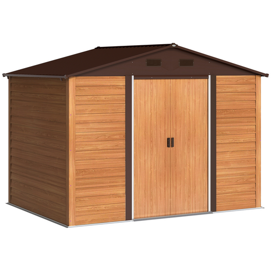 9.1x6.4ft Wood Effect Garden Shed with Sliding Door - Durable Storage