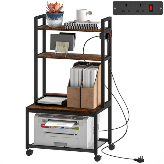 4-Tier Mobile Printer Stand with Outlets & Casters for Home Office