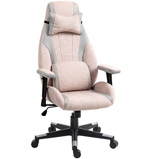 Curved Pink Gaming Chair with Lumbar Support & Swivel Wheels