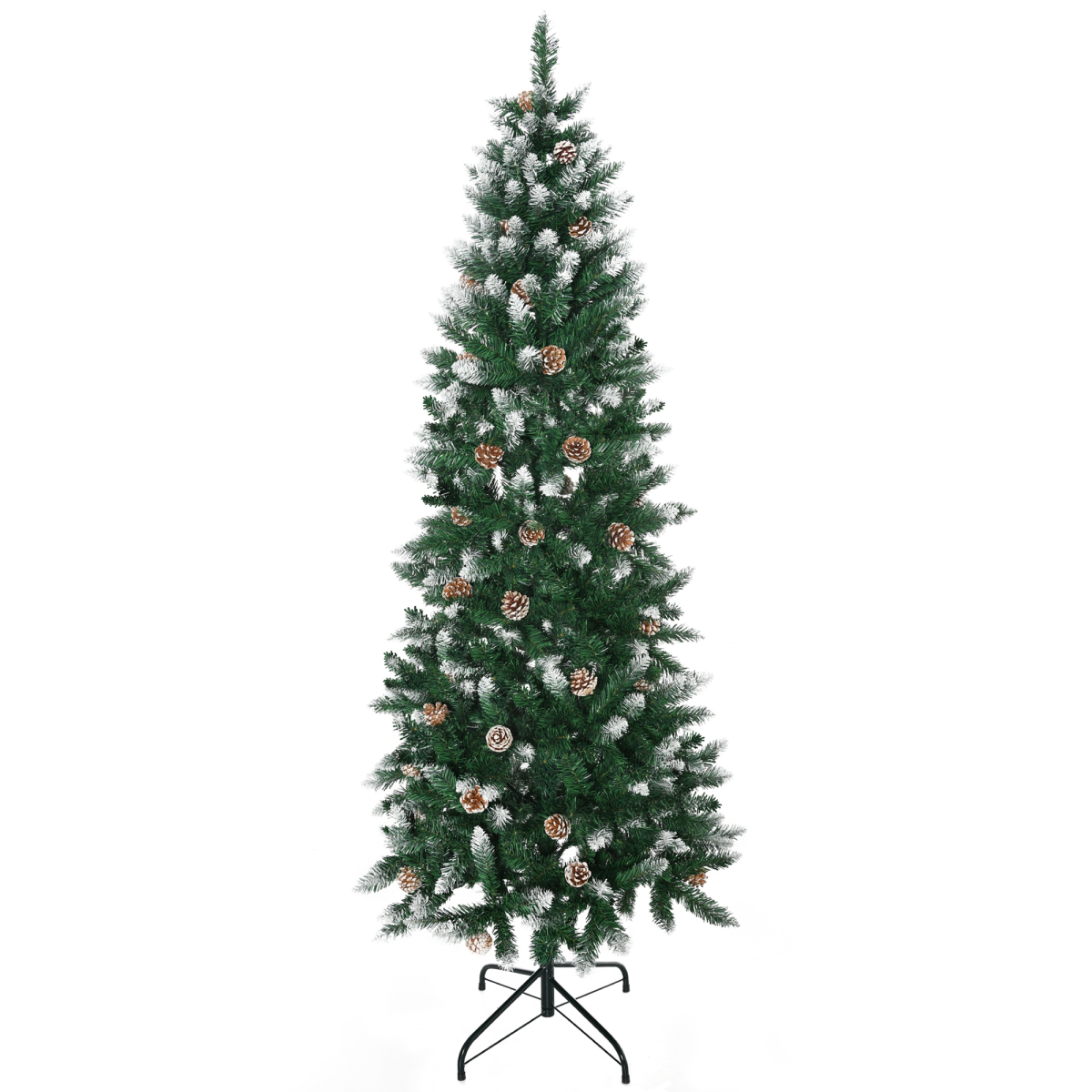 6 ft Flocked Snow Artificial Christmas Tree with Pine Cones - Holiday Decor