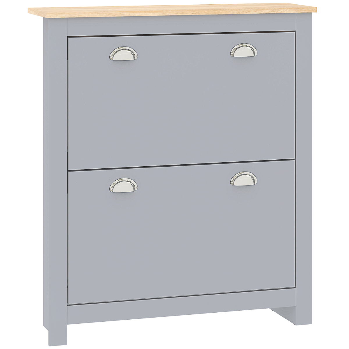 Stylish 2-Drawer Shoe Cabinet with Flip Doors - Space-Saving Grey Design