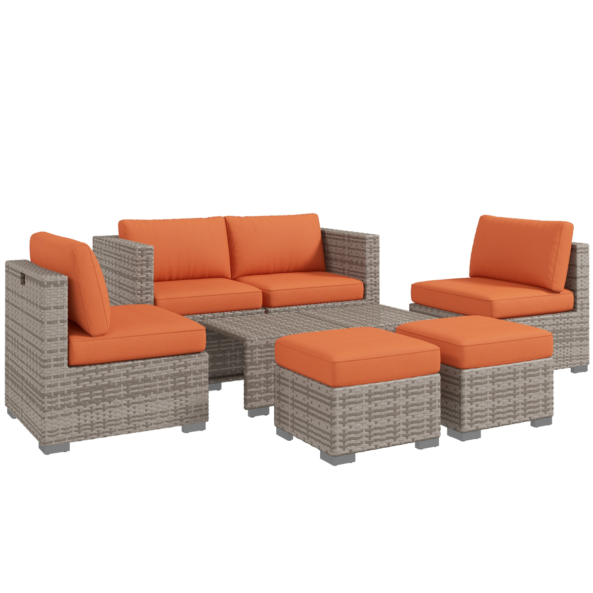 8-Piece Orange Wicker Patio Set - Weather-Resistant Rattan