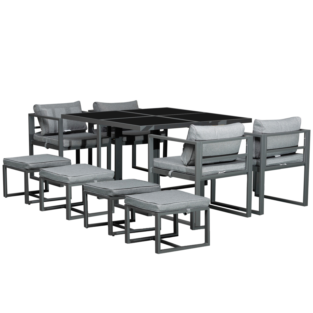 9-Piece Patio Dining Set with Cushioned Chairs, Ottomans & Table