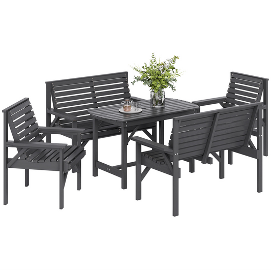 5-Piece Wooden Patio Dining Set with Umbrella Hole - Grey Elegance