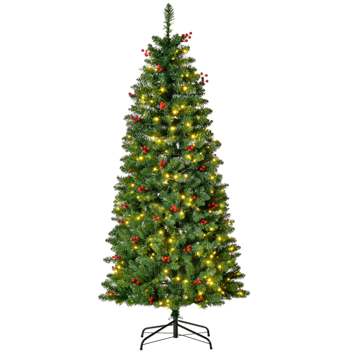 5ft Prelit Pencil Christmas Tree with Warm White LEDs & Red Berry