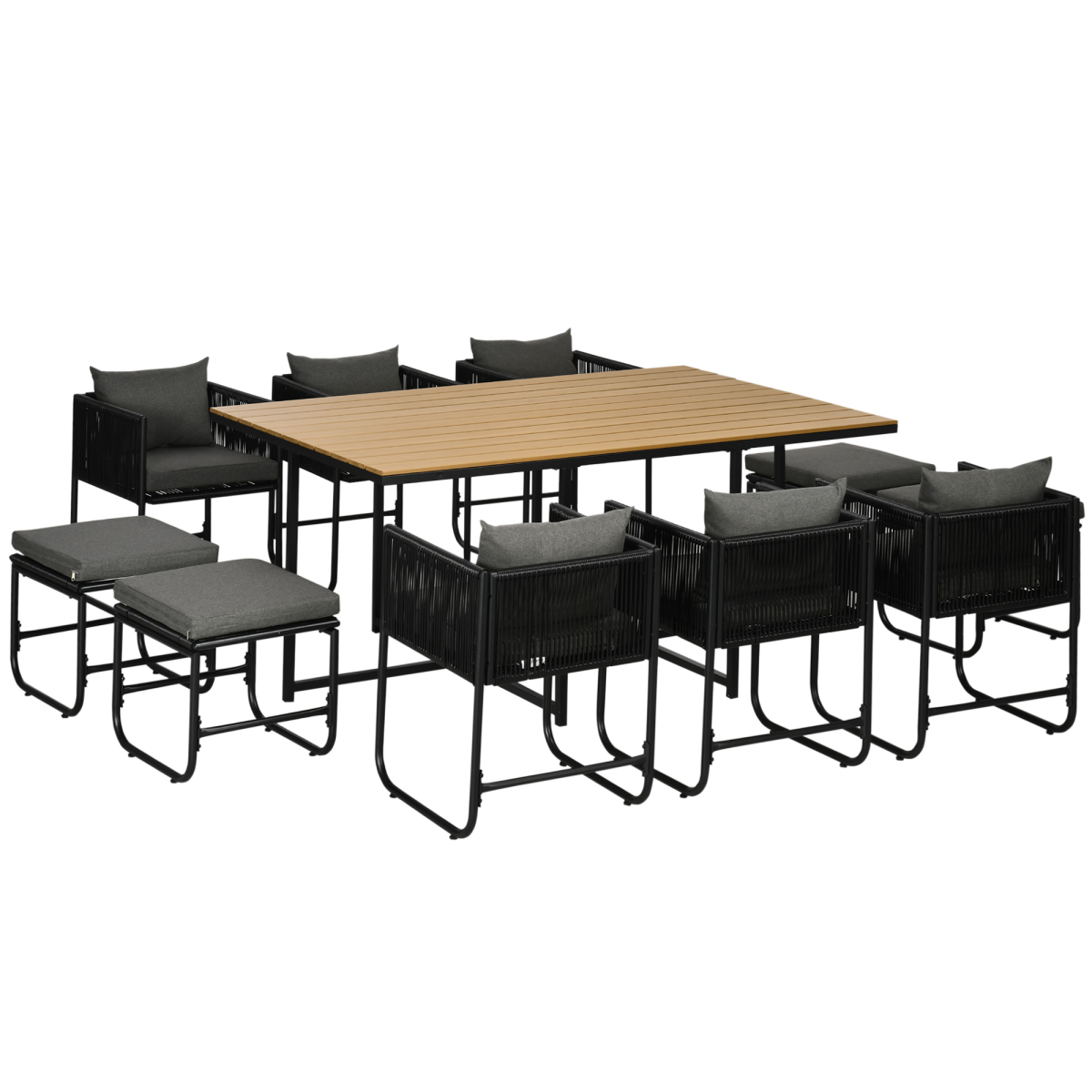 11-Piece Rattan Dining Set for 10 | Space-Saving Table & Chairs