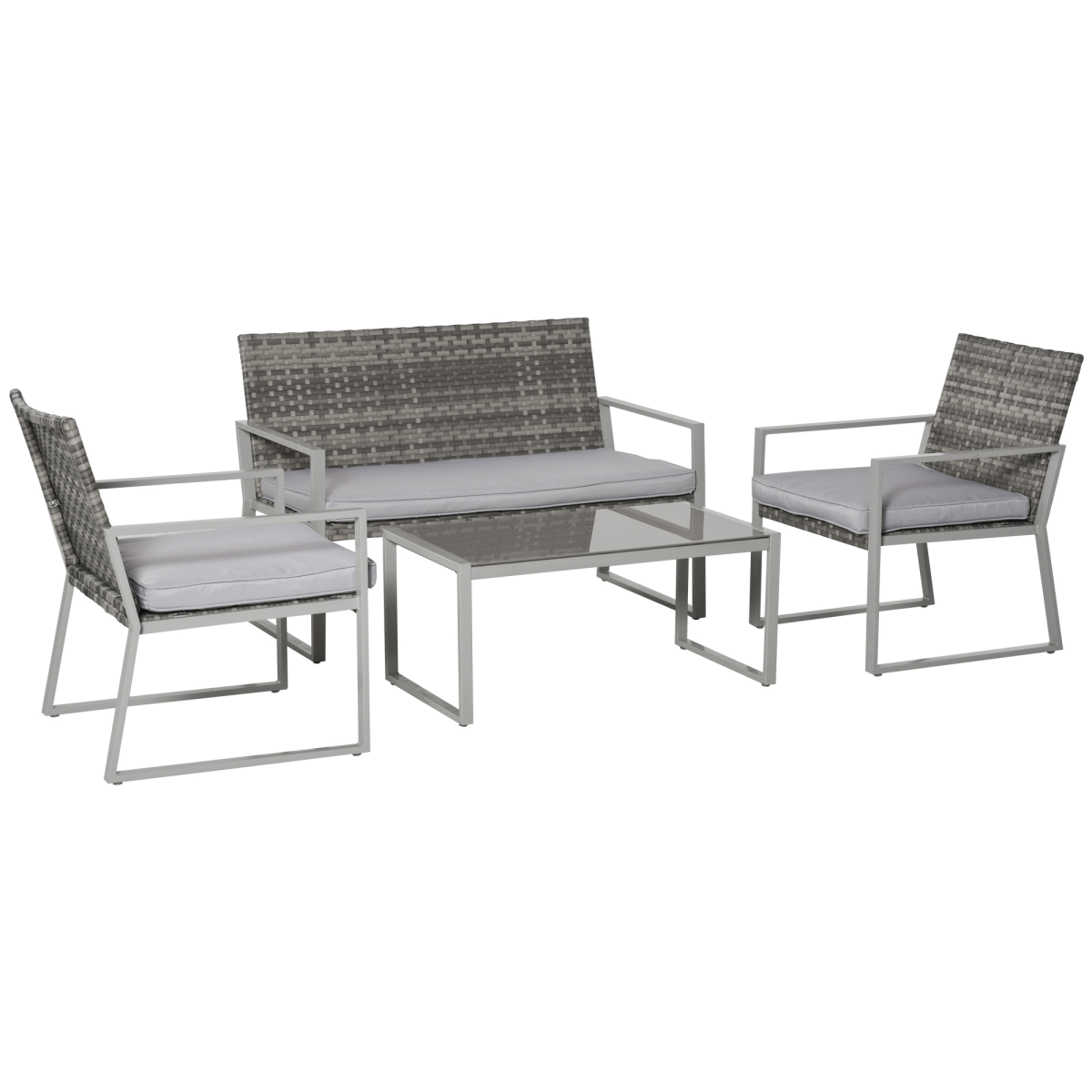4-Piece Grey Rattan Outdoor Garden Furniture Set - Patio Seating