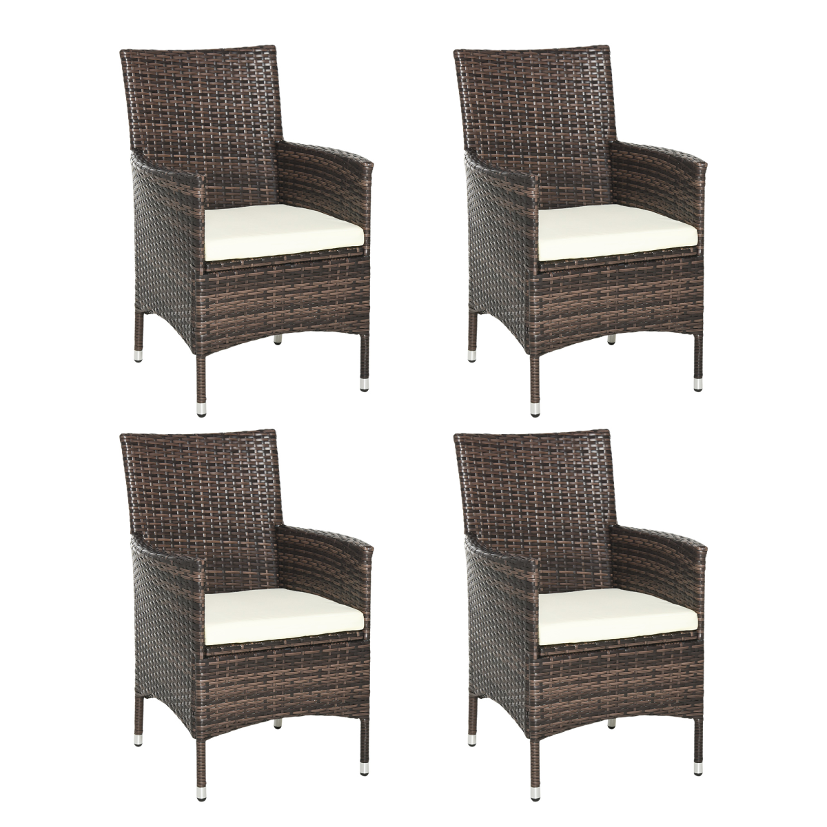 4-Piece Outdoor Rattan Armchair Set with Cushions for Garden