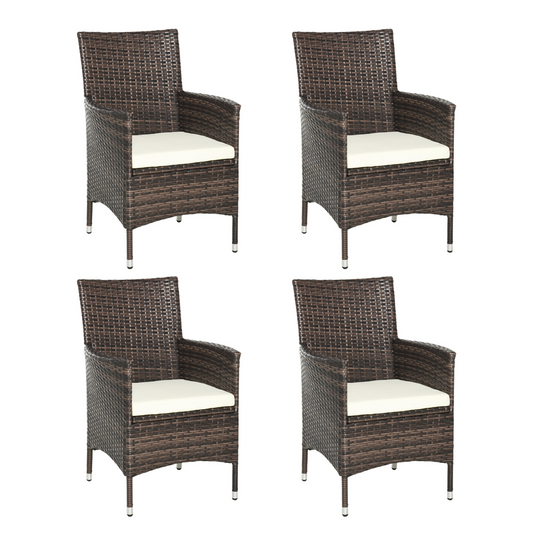 4-Piece Outdoor Rattan Armchair Set with Cushions for Garden