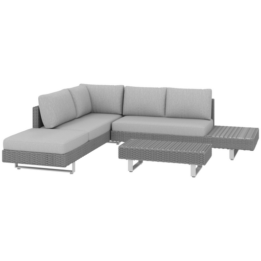 3-Piece Rattan Sofa Set with Tea Table & Cushions, Light Grey