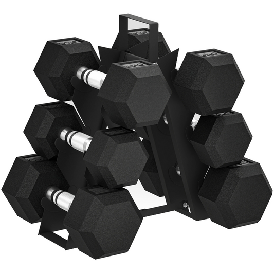 SPORTNOW 36KG Hex Dumbbell Set with Ergonomic Rack & Rubber Coated Weights