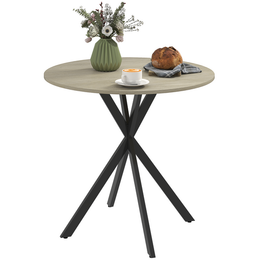 Compact Industrial Round Dining Table - Chic Oak & Steel Design