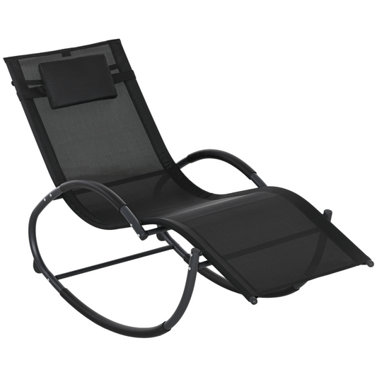 Zero-Gravity Patio Rocking Lounge Chair with Pillow - Black