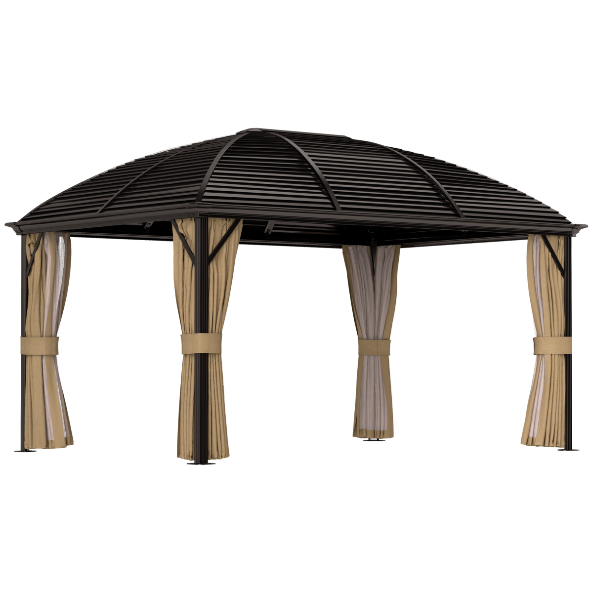 3x4m Hardtop Gazebo - Aluminium Garden Pavilion Brown