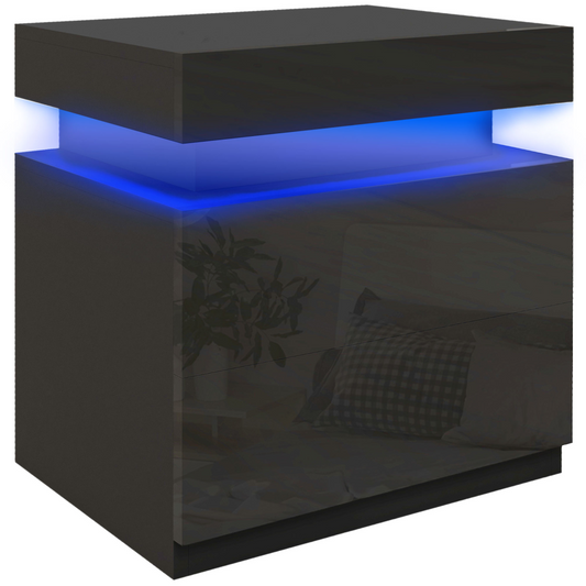 Illuminate Your Space: LED Bedside Table with 2 Drawers in Black