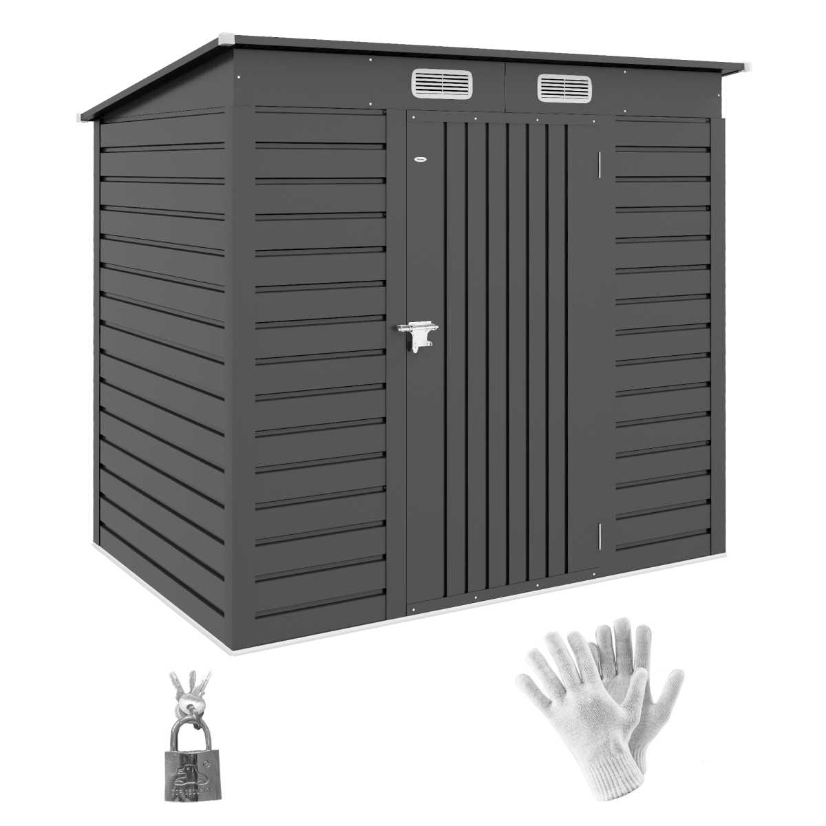 6.3x4.3ft Galvanised Steel Garden Shed with Lockable Door, Grey