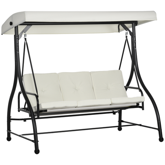3-Seater Canopy Swing Chair Hammock Bed, Cream White
