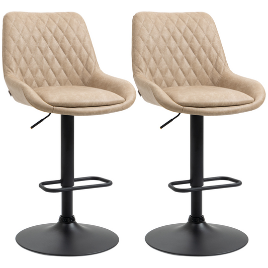 2-Pack Adjustable Bar Stools, 360° Swivel, Faux Leather, Khaki