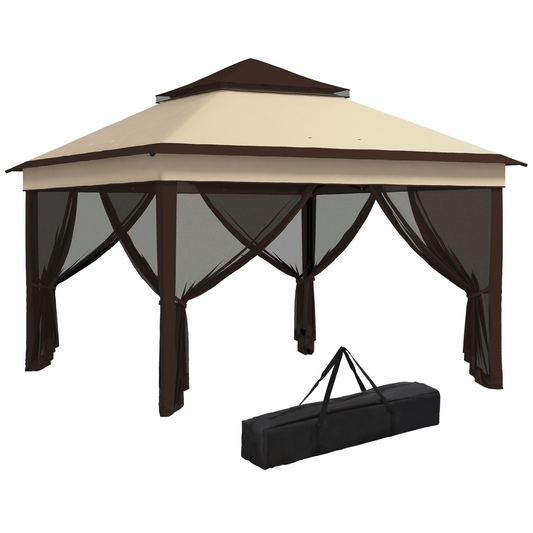 3x3m Pop Up Gazebo with Netting, Height Adjustable, Beige