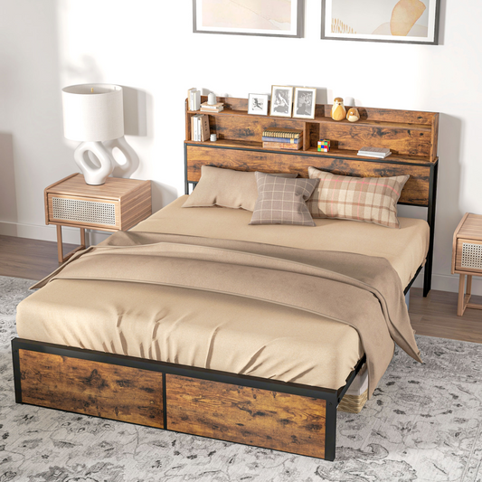 5.2ft King Bed Frame with Storage Headboard and Underbed Storage