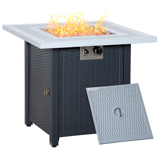 Stylish Square Propane Gas Fire Pit Table – Smokeless Rattan Heater & Lid