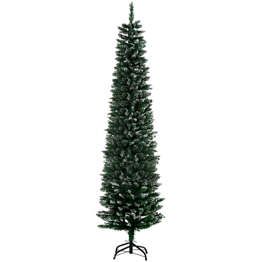 Snow-Dipped 6.5ft Pencil Christmas Tree, Foldable with Black Stand