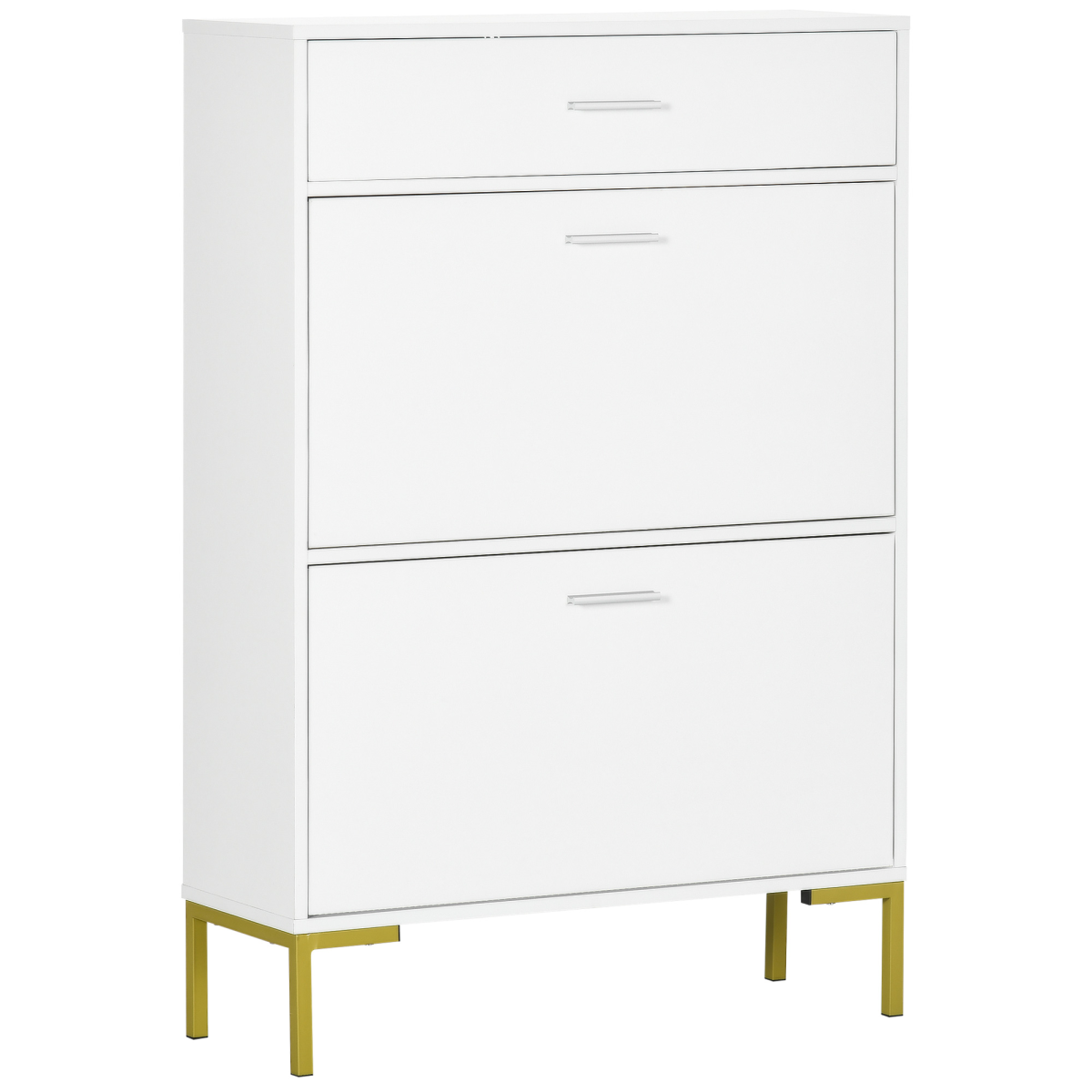 Chic 12-Pair Shoe Storage Cabinet with Flip Drawers & Elegant Gold Accents