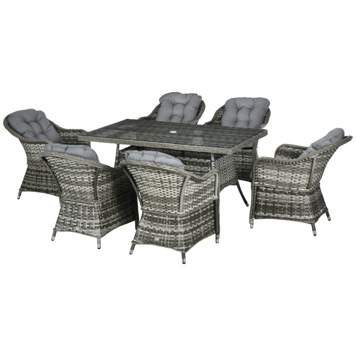 7-Piece Rattan Outdoor Dining Set with Tempered Glass Table & Umbrella