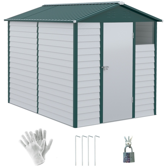 9x6 Galvanized Metal Garden Shed - Lockable Backyard Tool Storage