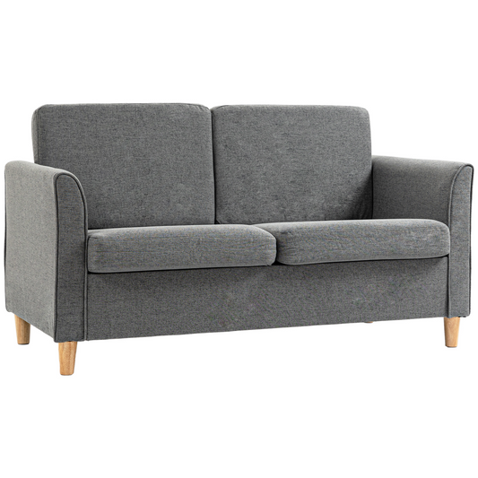 Double Seat Sofa - Grey Linen Upholstery with Armrests