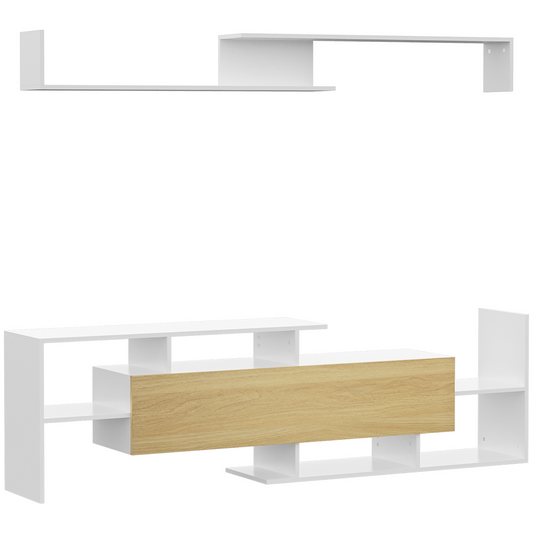 HOMCOM Modern Dual TV Cabinet & Floating Shelf - Chic White & Natural Design