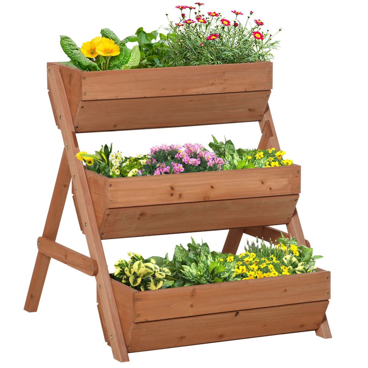 3-Tier Raised Garden Bed - Wooden Planter Box Kit, Brown